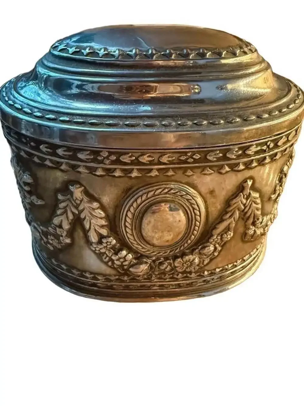Vintage Ornate Silver Plate Jewelry Trinket Box Red Velvet Neoclassical Beautif